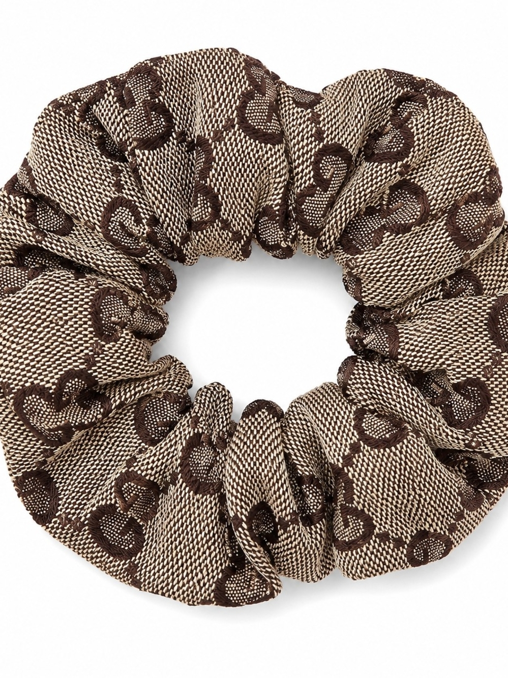 Brown Designer-Style Monogram Scrunchie